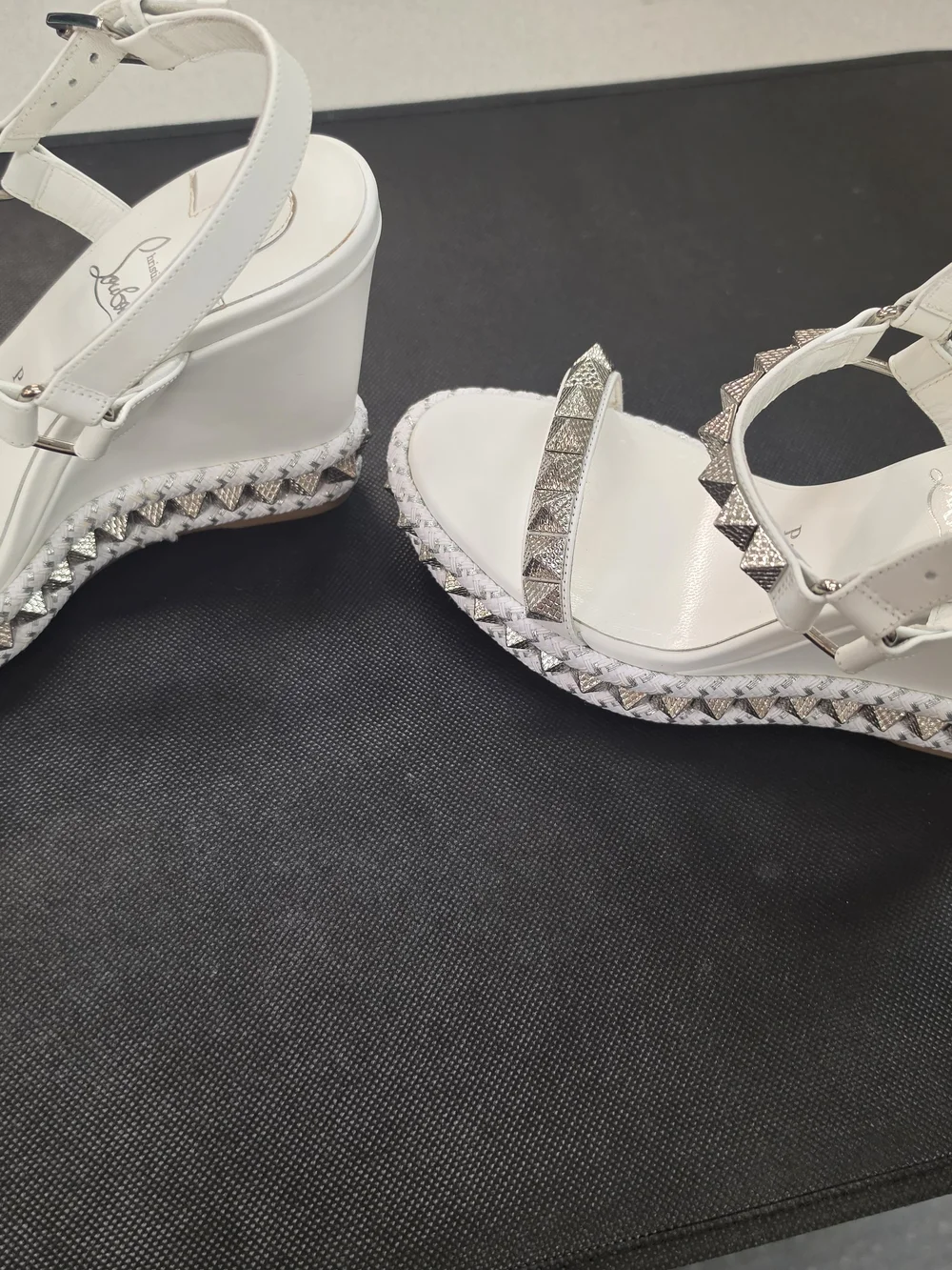 Christian Louboutin White Studded Leather Ankle Strap Sandal Pyraclou